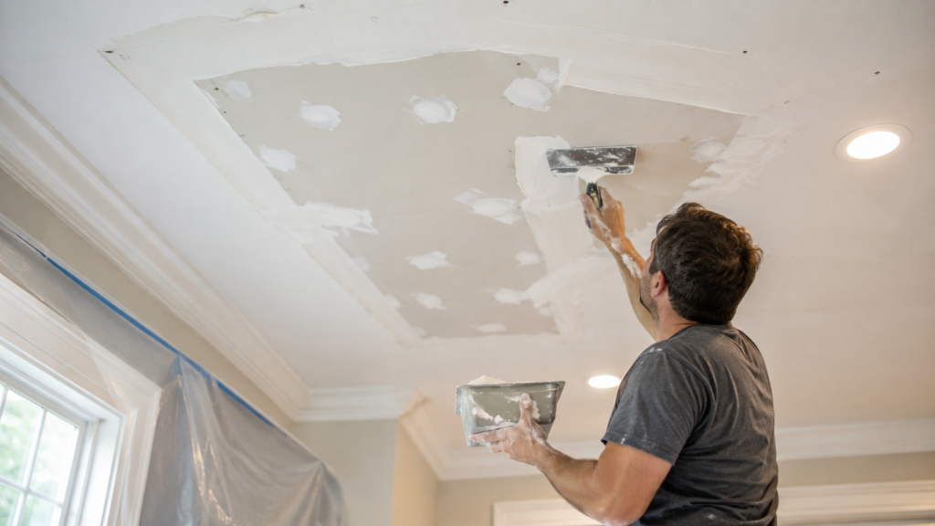 Handyman doing ceiling drywall repair in alpharetta