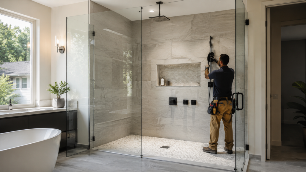Professional walk-in shower installation in an Alpharetta bathroom