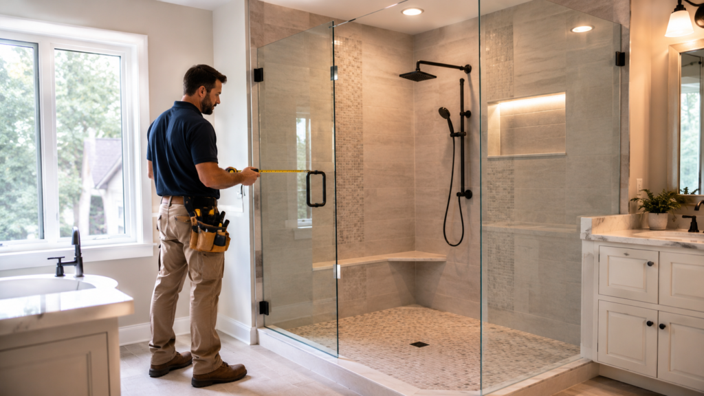 Modern standing shower installation in an Alpharetta home